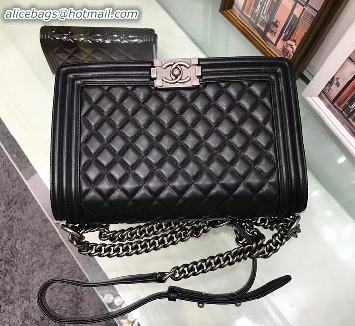 Top Quality chanel new medium le boy bag black in sheepskin leather with silver hardware A090504