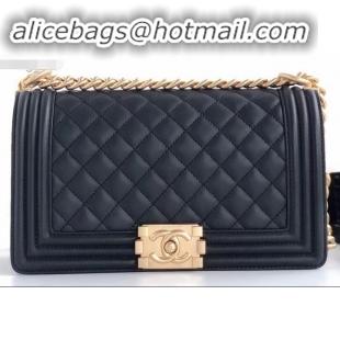 New Style Chanel Calfskin and Gold-Tone Metal Medium Boy Flap Bag Black A090504