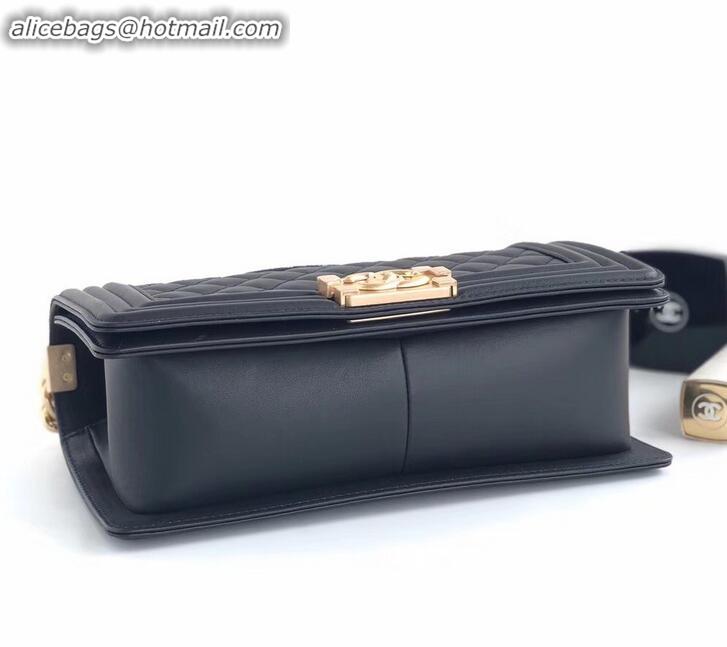 New Style Chanel Calfskin and Gold-Tone Metal Medium Boy Flap Bag Black A090504