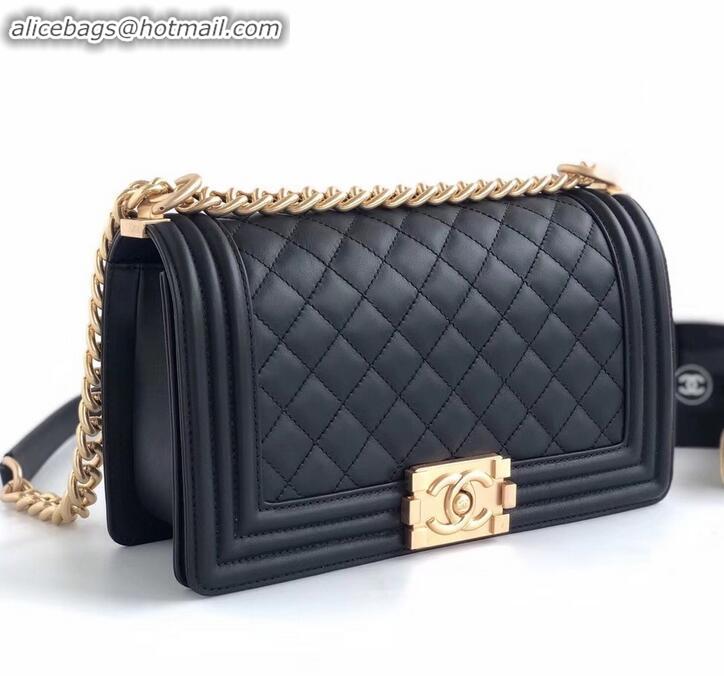 New Style Chanel Calfskin and Gold-Tone Metal Medium Boy Flap Bag Black A090504