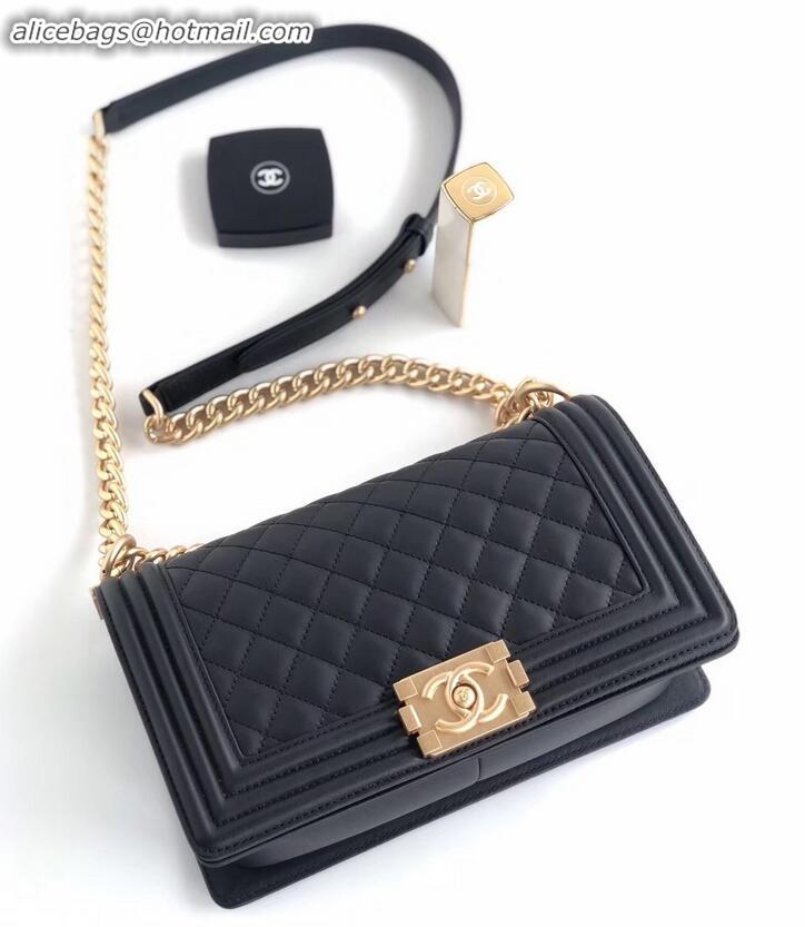 New Style Chanel Calfskin and Gold-Tone Metal Medium Boy Flap Bag Black A090504