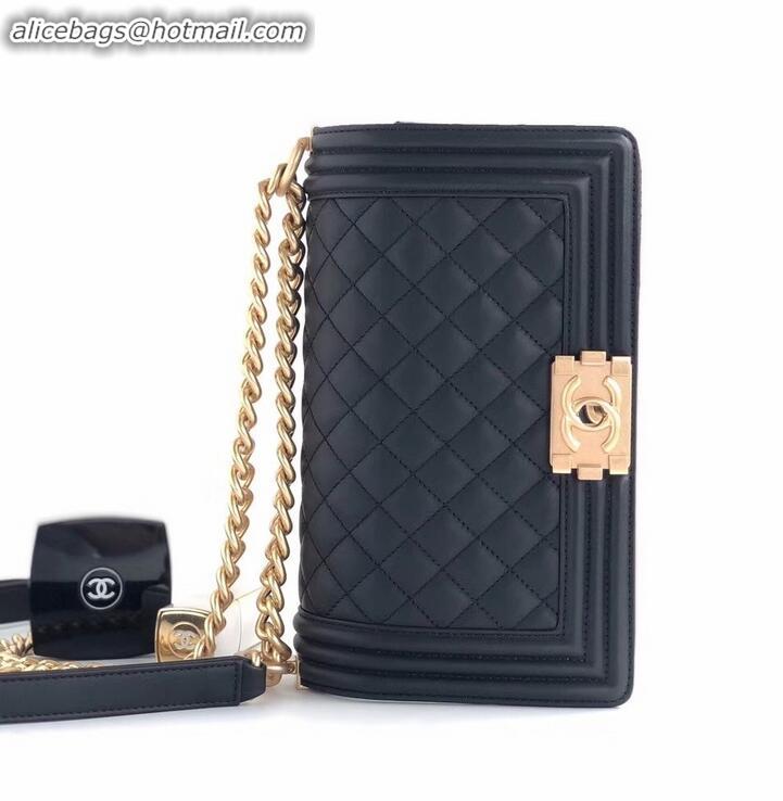 New Style Chanel Calfskin and Gold-Tone Metal Medium Boy Flap Bag Black A090504