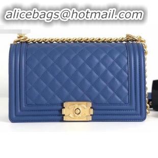 Charming Chanel Calfskin and Gold-Tone Metal Medium Boy Flap Bag Dark Blue A090506