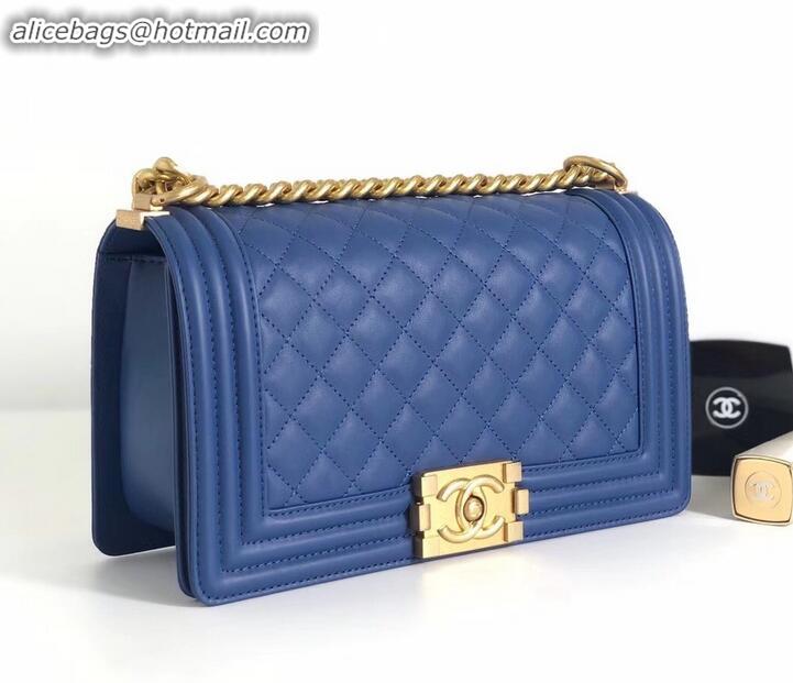 Charming Chanel Calfskin and Gold-Tone Metal Medium Boy Flap Bag Dark Blue A090506