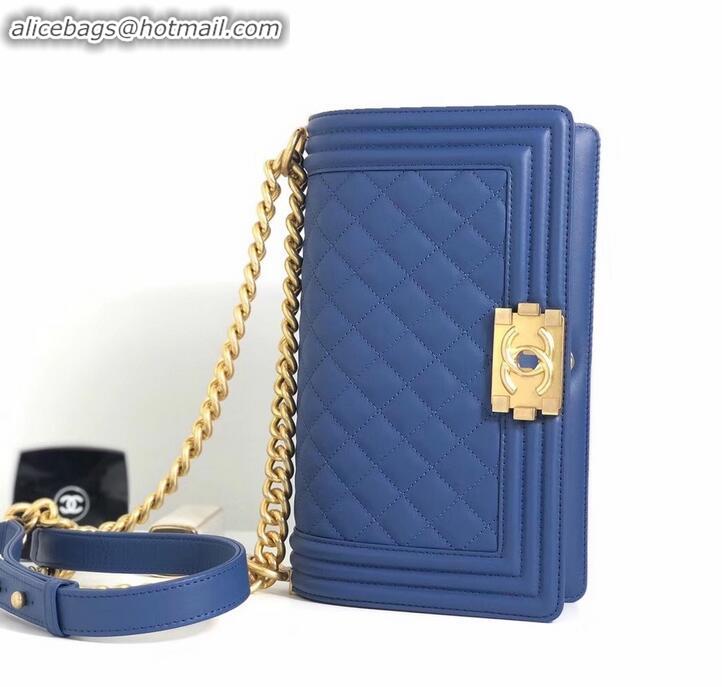 Charming Chanel Calfskin and Gold-Tone Metal Medium Boy Flap Bag Dark Blue A090506