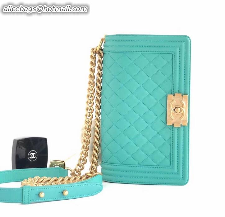 New Design Chanel Calfskin and Gold-Tone Metal Medium Boy Flap Bag A090506 Turquoise 