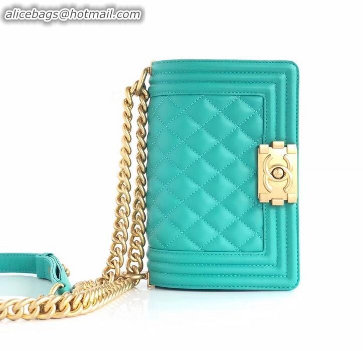 Super Quality Chanel Calfskin and Gold-Tone Metal Small Boy Flap Bag Turquoise A090506