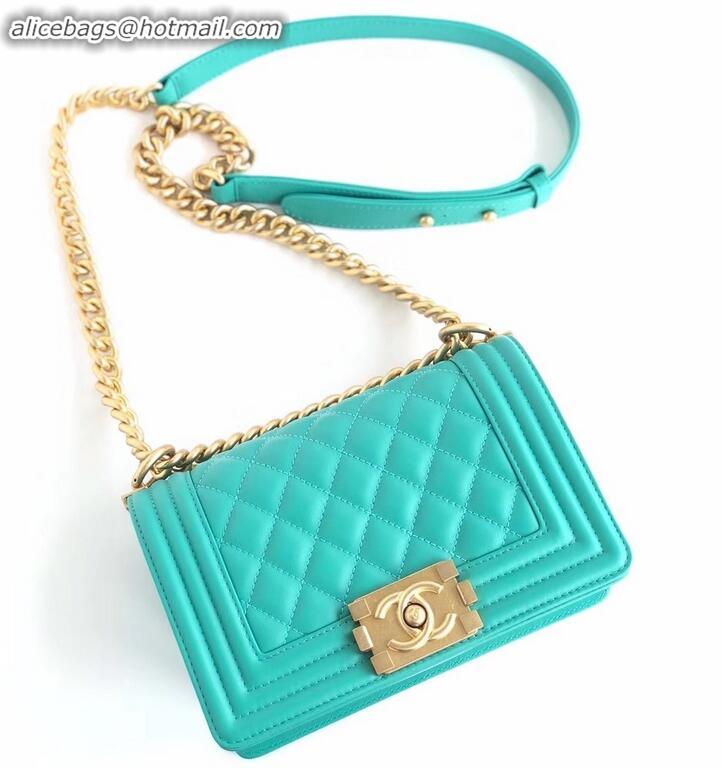 Super Quality Chanel Calfskin and Gold-Tone Metal Small Boy Flap Bag Turquoise A090506