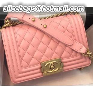 Shop Chanel Embossed Chevron Small Boy Flap Bag A090506 Pink