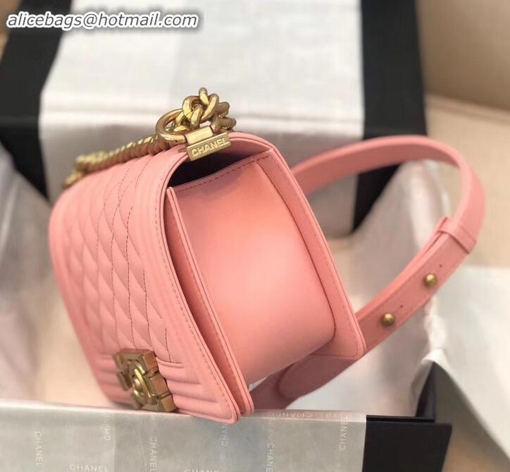 Shop Chanel Embossed Chevron Small Boy Flap Bag A090506 Pink