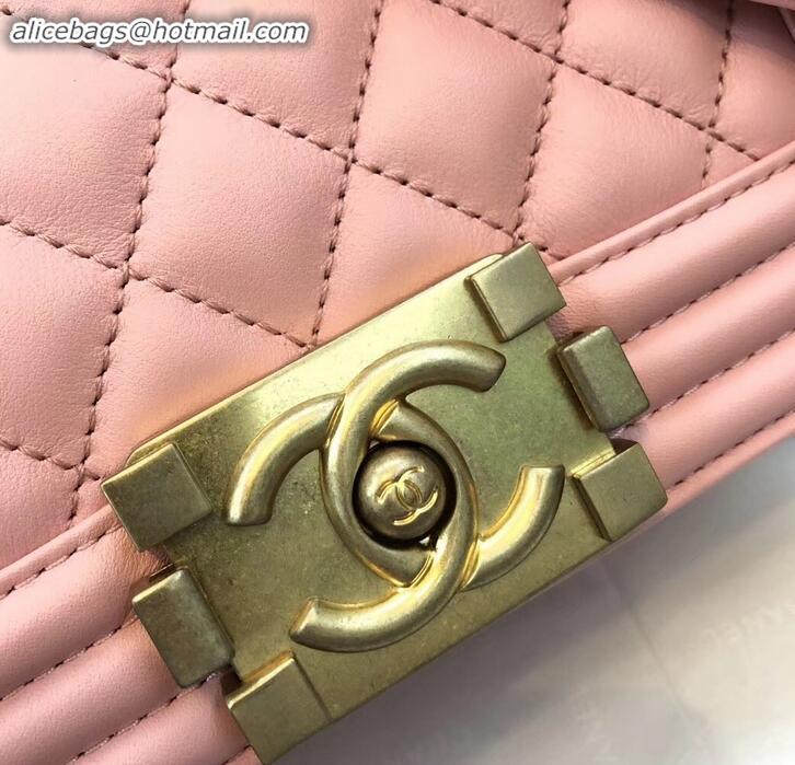 Shop Chanel Embossed Chevron Small Boy Flap Bag A090506 Pink