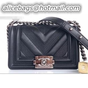 Custom Chanel Embossed Chevron Small Boy Flap Bag A090506 Black