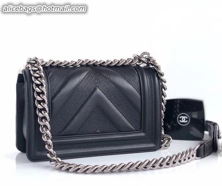 Custom Chanel Embossed Chevron Small Boy Flap Bag A090506 Black