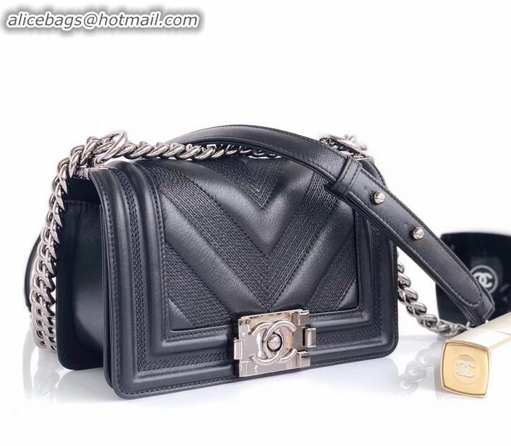 Custom Chanel Embossed Chevron Small Boy Flap Bag A090506 Black