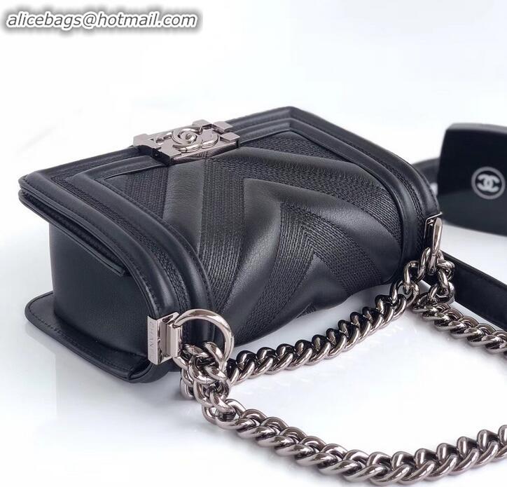 Custom Chanel Embossed Chevron Small Boy Flap Bag A090506 Black