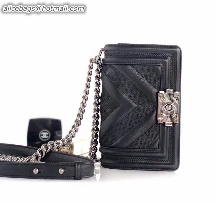 Custom Chanel Embossed Chevron Small Boy Flap Bag A090506 Black