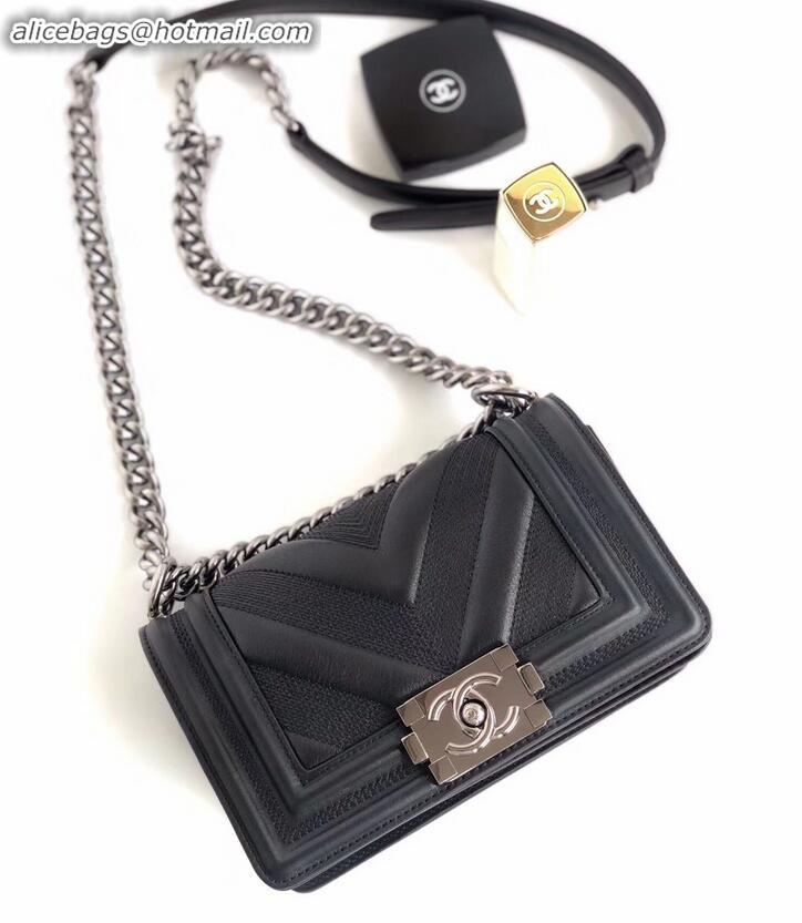 Custom Chanel Embossed Chevron Small Boy Flap Bag A090506 Black