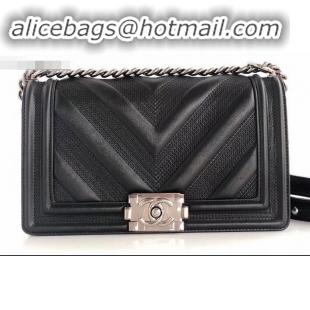 Most Popular Chanel Embossed Chevron Medium Boy Flap Bag A090506 Black