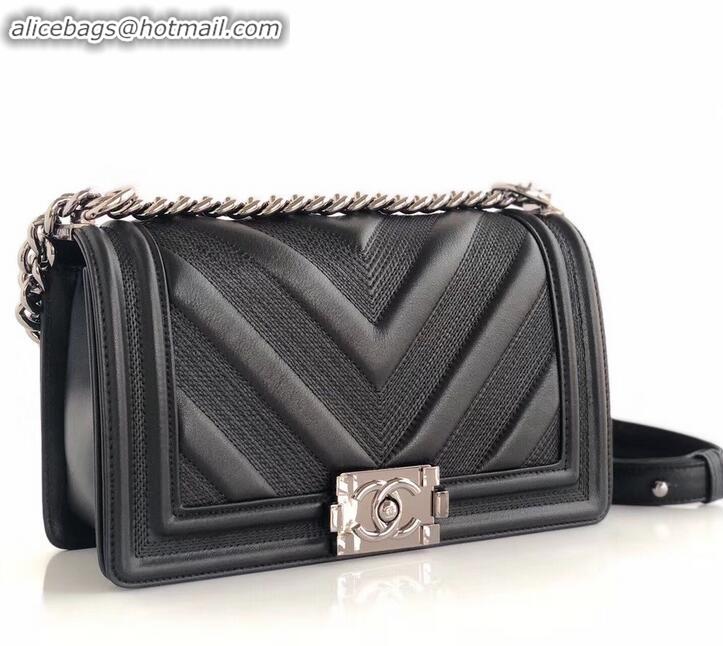 Most Popular Chanel Embossed Chevron Medium Boy Flap Bag A090506 Black