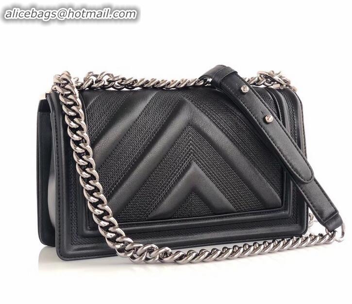 Most Popular Chanel Embossed Chevron Medium Boy Flap Bag A090506 Black