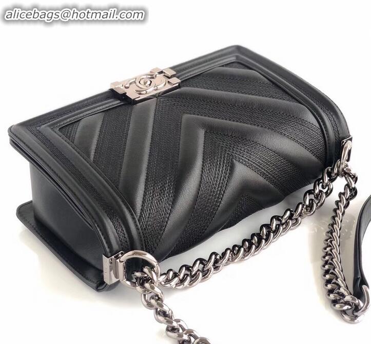 Most Popular Chanel Embossed Chevron Medium Boy Flap Bag A090506 Black