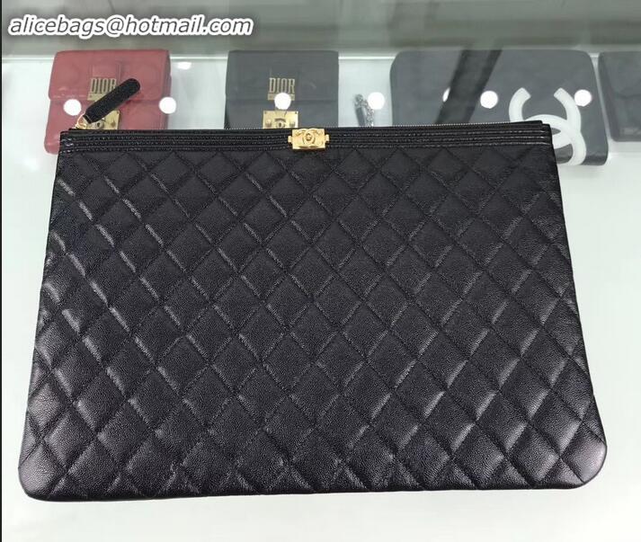 Good Quality Chanel Boy Pouch Clutch Large Bag A84407 Caviar Leather Black/Gold