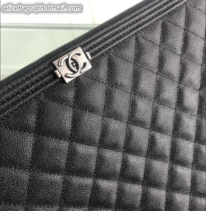 Stylish Chanel Boy Pouch Clutch Large Bag A84407 Caviar Leather Black/Silver