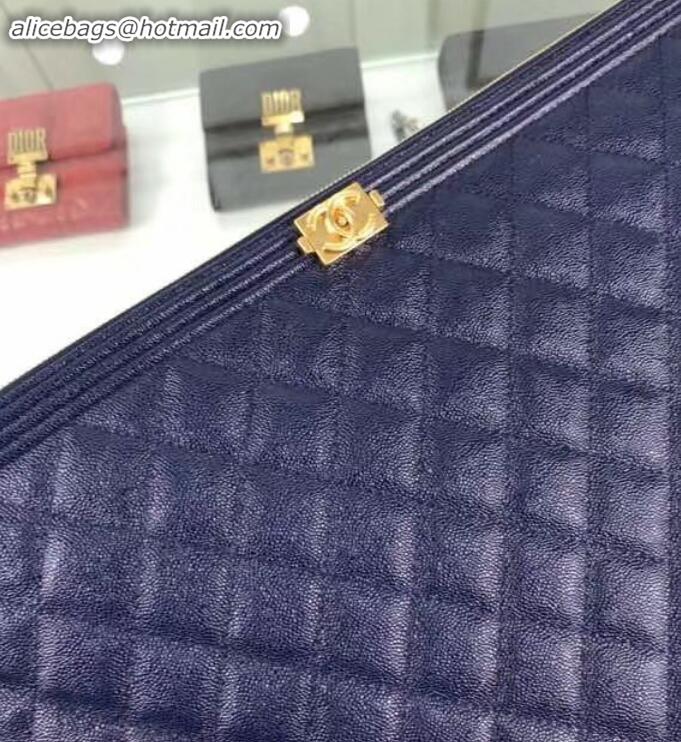 Good Quality Chanel Boy Pouch Clutch Large Bag A84407 Caviar Leather Royal Blue/Gold