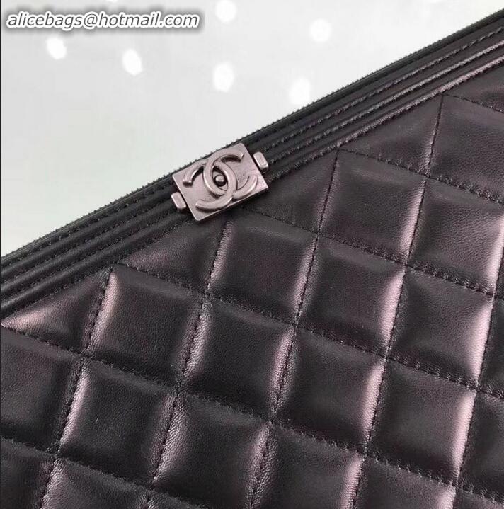 Luxury Chanel Boy Pouch Clutch Large Bag A84407 Lambskin Black/Silver