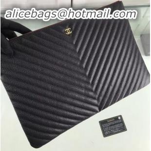 Practical Chanel Classic Pouch Clutch Large Bag A82552 Chevron Caviar Leather Black/Gold 