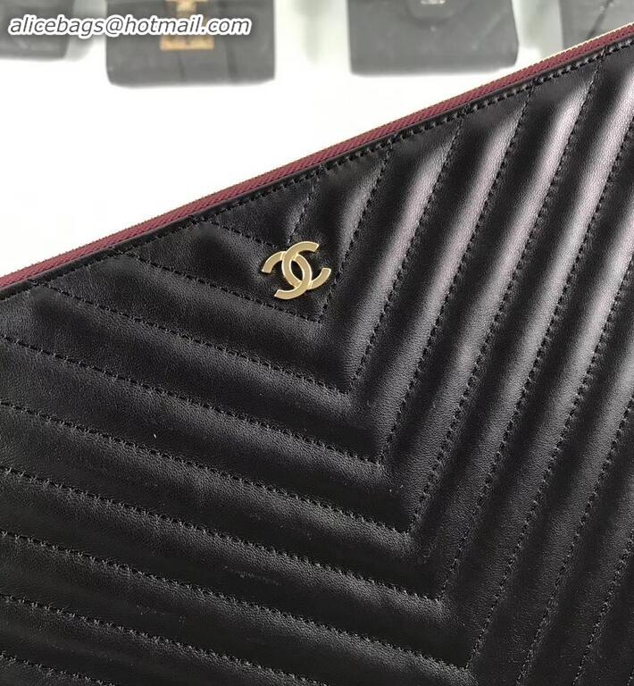 Shop Cheap Chanel Classic Pouch Clutch Large Bag A82552 Chevron Lambskin Black/Gold