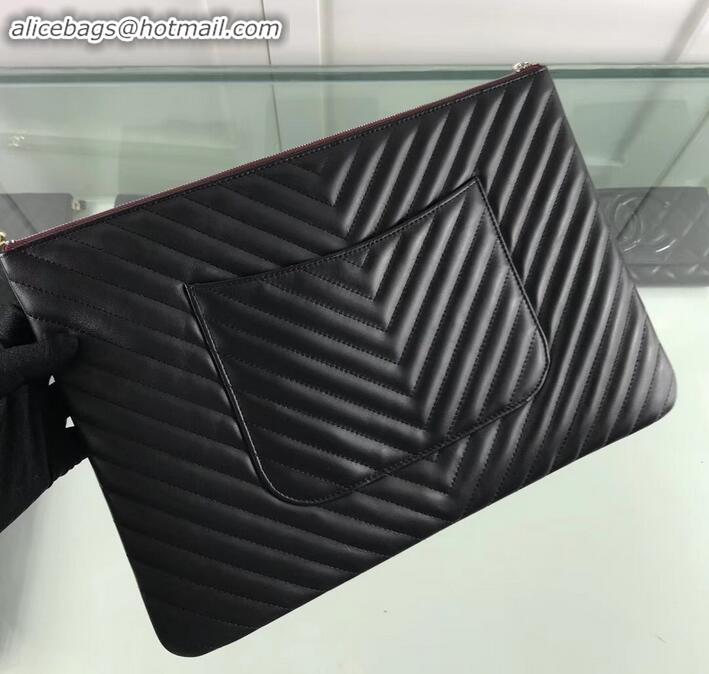 Classic Hot Chanel Classic Pouch Clutch Large Bag A82552 Chevron Lambskin Black/Silver