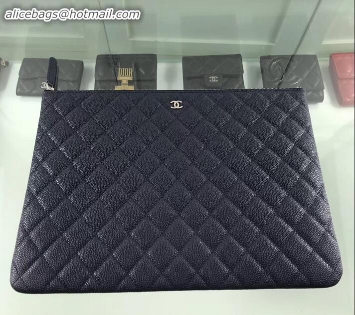 Grade Quality Chanel Classic Pouch Clutch Large Bag A82552 Caviar Leather Navy Blue/Silver