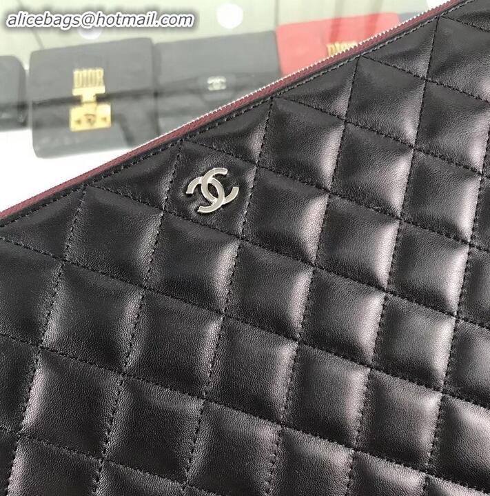 Sophisticated Chanel Classic Pouch Clutch Large Bag A82552 Lambskin Black/Silver