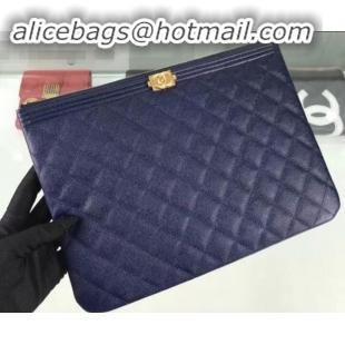 Good Quality Chanel Boy Pouch Clutch Small Bag A84406 Caviar Leather Blue/Gold