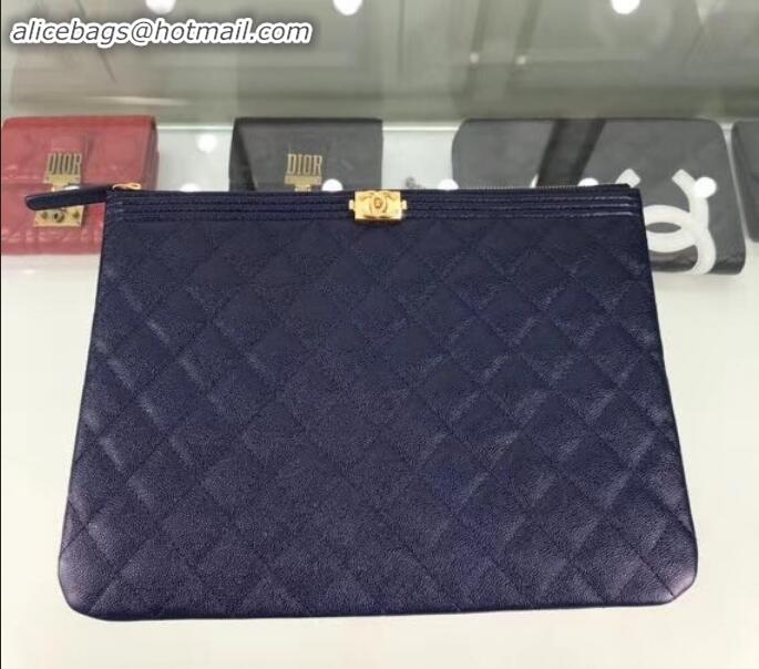 Good Quality Chanel Boy Pouch Clutch Small Bag A84406 Caviar Leather Blue/Gold