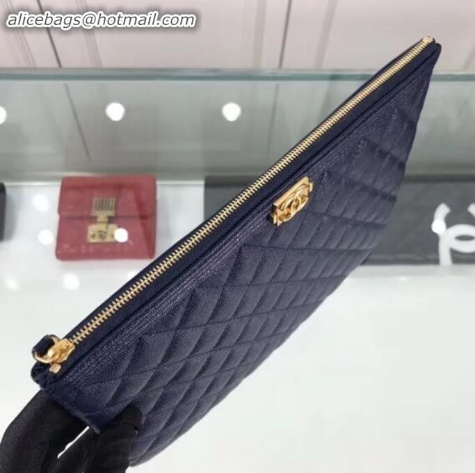 Good Quality Chanel Boy Pouch Clutch Small Bag A84406 Caviar Leather Blue/Gold