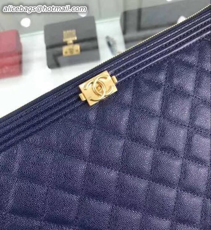 Good Quality Chanel Boy Pouch Clutch Small Bag A84406 Caviar Leather Blue/Gold