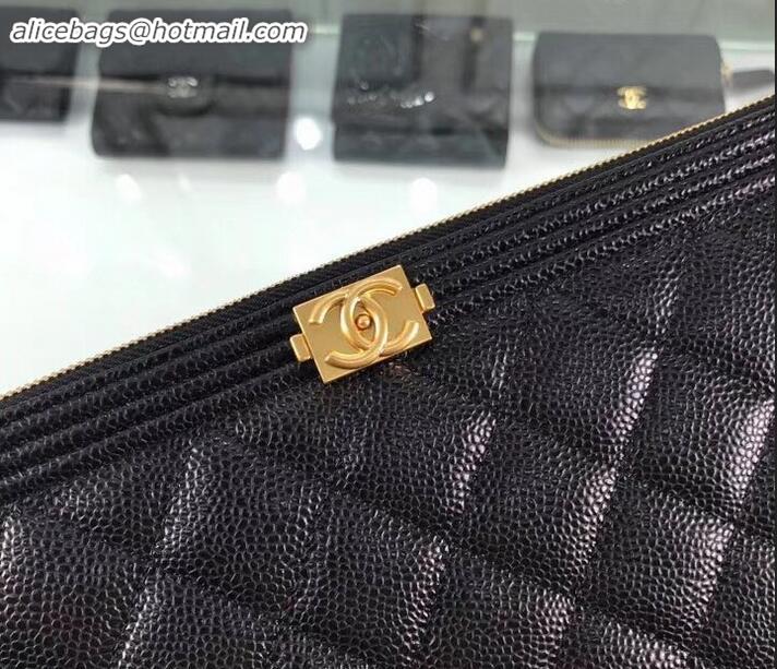 Best Grade Chanel Boy Pouch Clutch Small Bag A84406 Caviar Leather Black/Gold