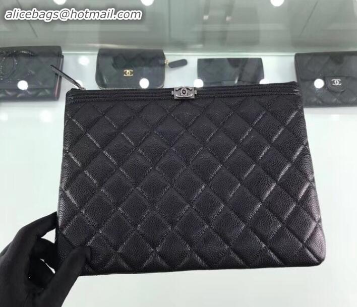 Best Grade Chanel Boy Pouch Clutch Small Bag A84406 Caviar Leather Black/Silver