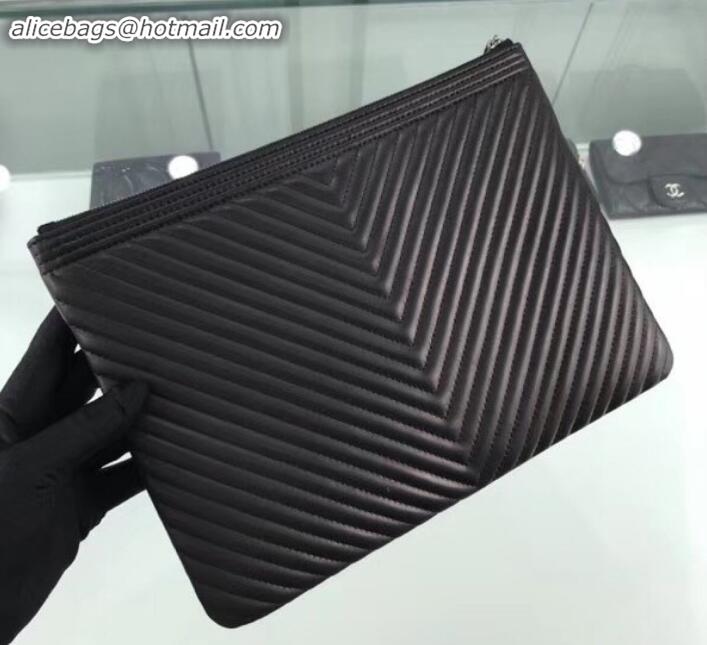 Top Grade Chanel Boy Pouch Clutch Small Bag A84406 Chevron Lambskin Black/Silver