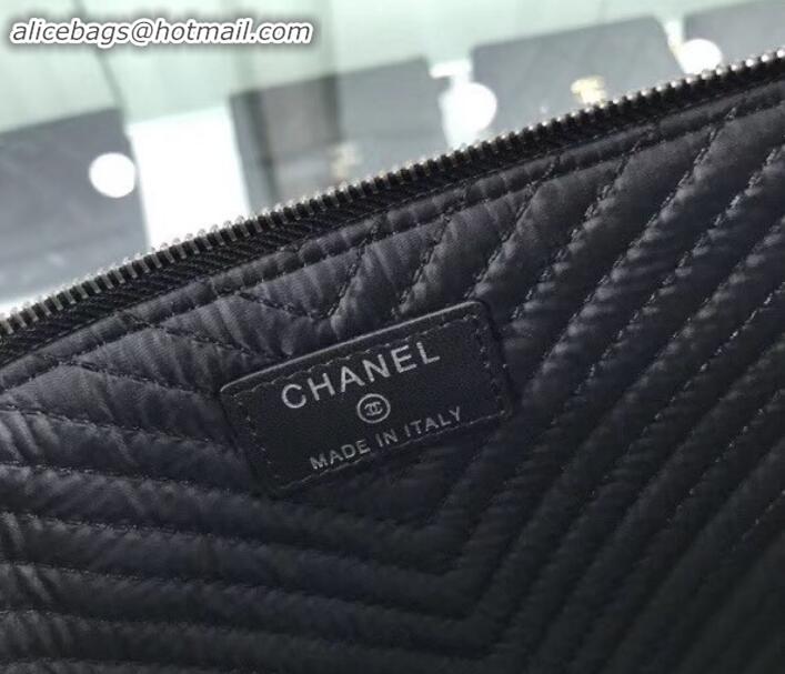 Top Grade Chanel Boy Pouch Clutch Small Bag A84406 Chevron Lambskin Black/Silver