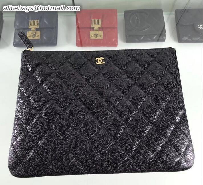 Best Price Chanel Classic Pouch Clutch Small Bag A82545 Caviar Leather Black/Gold