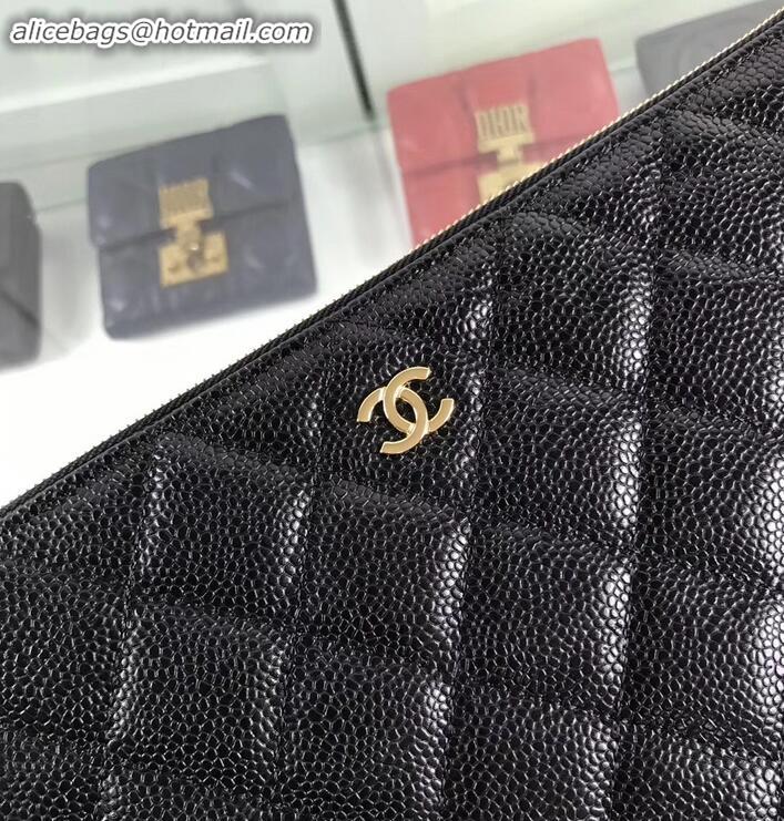 Best Price Chanel Classic Pouch Clutch Small Bag A82545 Caviar Leather Black/Gold