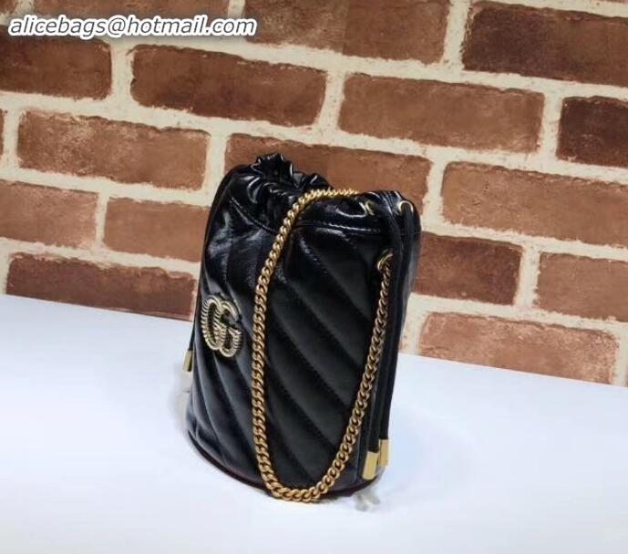 Best Product Gucci Diagonal GG Marmont Double G Mini Bucket Bag 575163 Black 2019