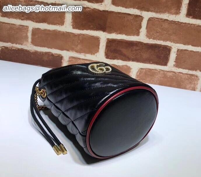 Best Product Gucci Diagonal GG Marmont Double G Mini Bucket Bag 575163 Black 2019