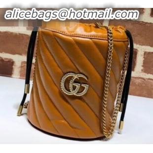 Luxury Gucci Diagonal GG Marmont Double G Mini Bucket Bag 575163 Brown 2019