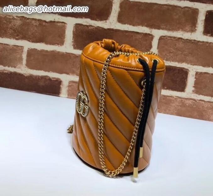 Luxury Gucci Diagonal GG Marmont Double G Mini Bucket Bag 575163 Brown 2019