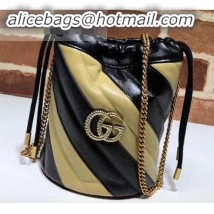 Top Grade Gucci Diagonal GG Marmont Double G Mini Bucket Bag 575163 Beige/Black 2019