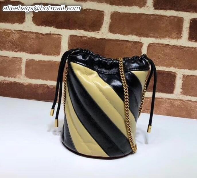 Top Grade Gucci Diagonal GG Marmont Double G Mini Bucket Bag 575163 Beige/Black 2019